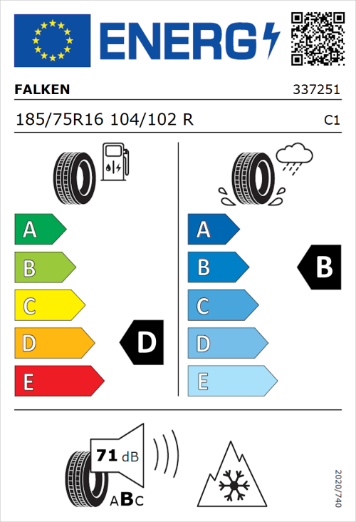 Tyre Label for Falken Euroall Season Van11 185/75R16 104/102R