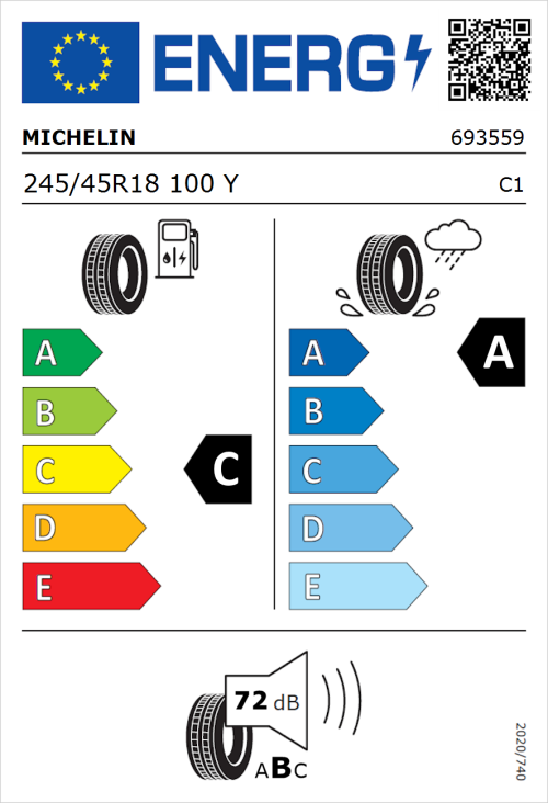Tyre Label for Michelin Pilot Sport 5 245/45R18 100Y