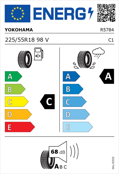 Tyre Label for Yokohama BluEarth-XT AE61 225/55R18 98V