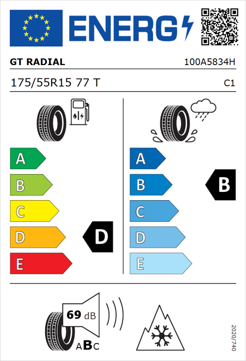 Tyre Label for GT Radial Climate Active 175/55R15 77T