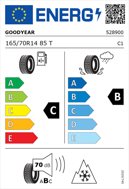 Tyre Label for Goodyear Vector 4Seasons Gen-2 165/70R14 85T